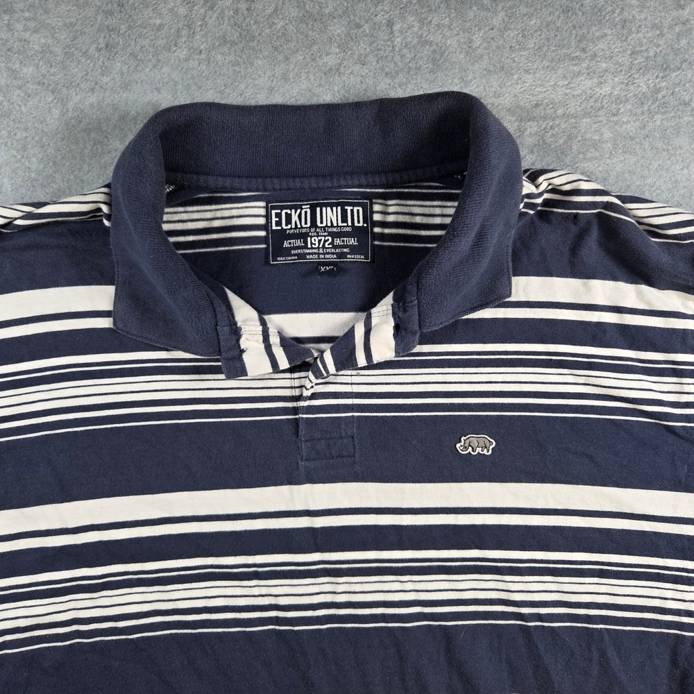 Ecko Unltd Polo Shirt Mens XXL Navy Blue Striped Short Sleeve Rhino Logo - Picture 1 of 7